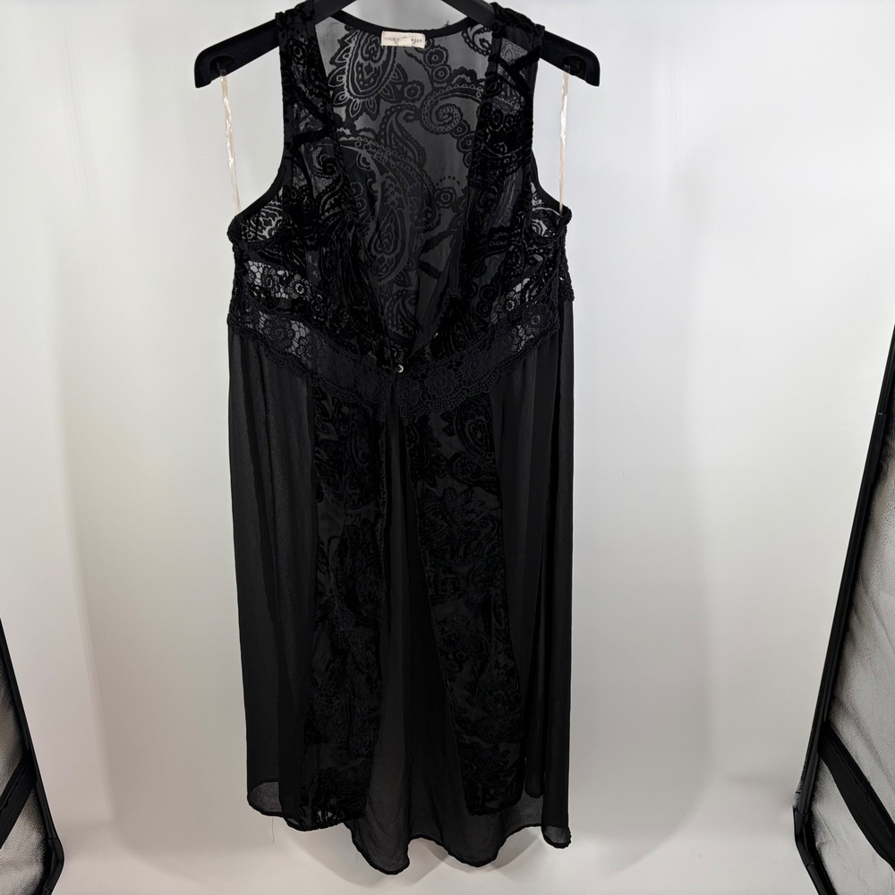 Fairycore Festival Whimsigoth Black Sheer Mesh Velvet Floral Paisley Duster